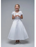 Beaded Peter Pan Collar White Satin Box Pleated Flower Girl Dress Beaded Peter Pan Collar White Satin Box Pleated Flower Girl Dress